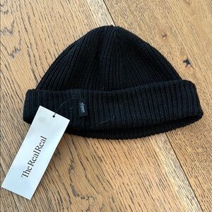 TheRealReal Black Paper Planes Rib Knit Cuffed Beanie